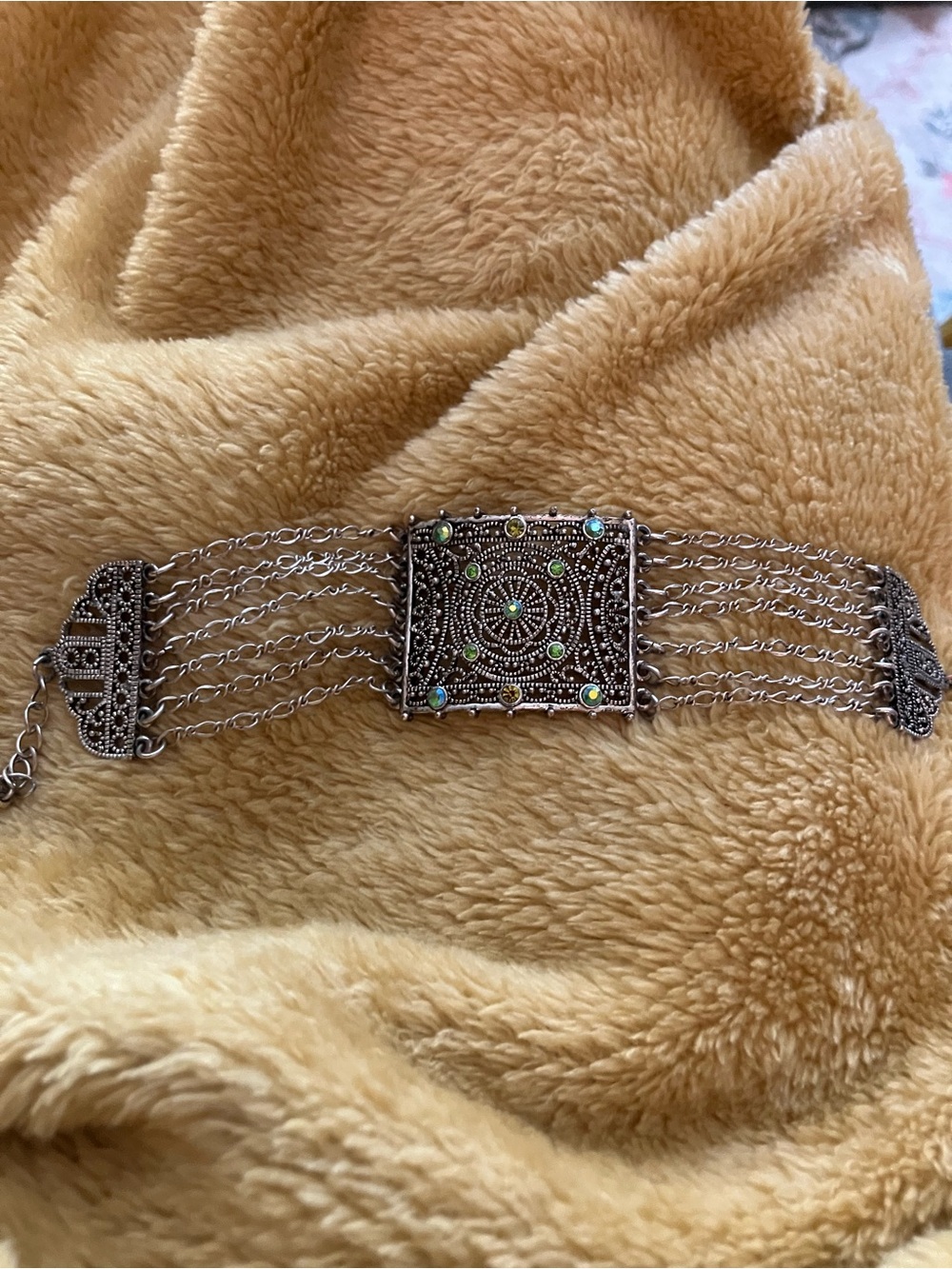 Avon Silver-Tone Filigree Multi-Chain Bracelet with Aurora Borealis stones